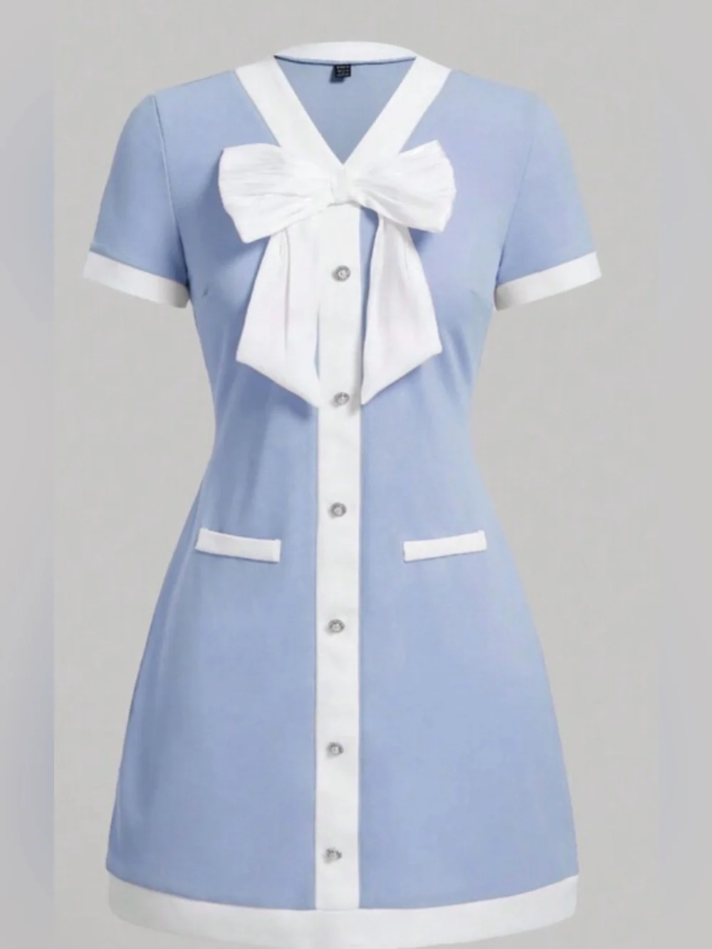 Periwinkle Blue Mod Front Button Dress Cosplay Stewardess M - Picture 1 of 5